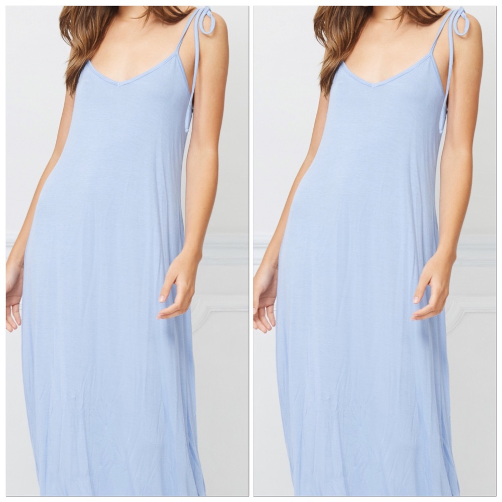 🆕Baby Blue Thin Strap Bow Shoulder Tie Strap Flowy Lightweight Maxi Dress